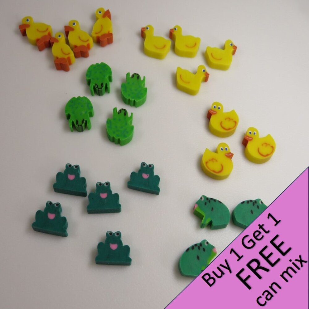 Easter Egg Filler: Small Ducks & Frogs Erasers (24 items)(they stand up)